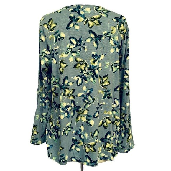 J. Jill Falling Leaves Slate Blue Floral Pullover Top Long Sleeves Detailed Sz L - Picture 3 of 4